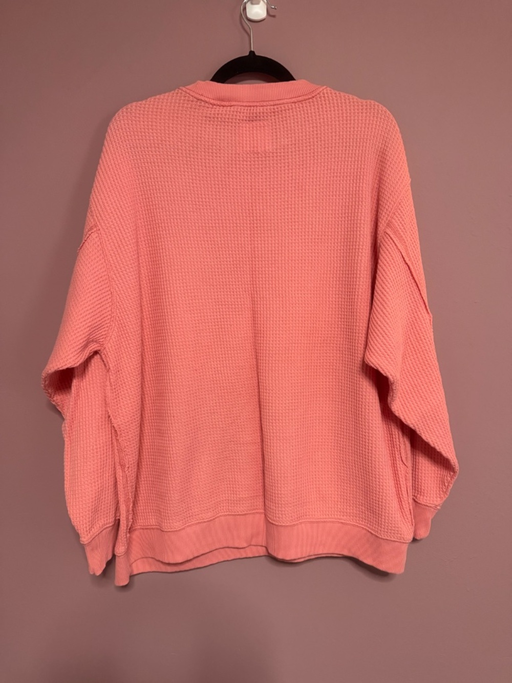 Aerie Waffle Sweatshirt in Coral Pink, Size Large - Picture 3 of 3